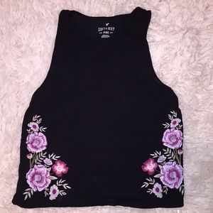black, floral tank top